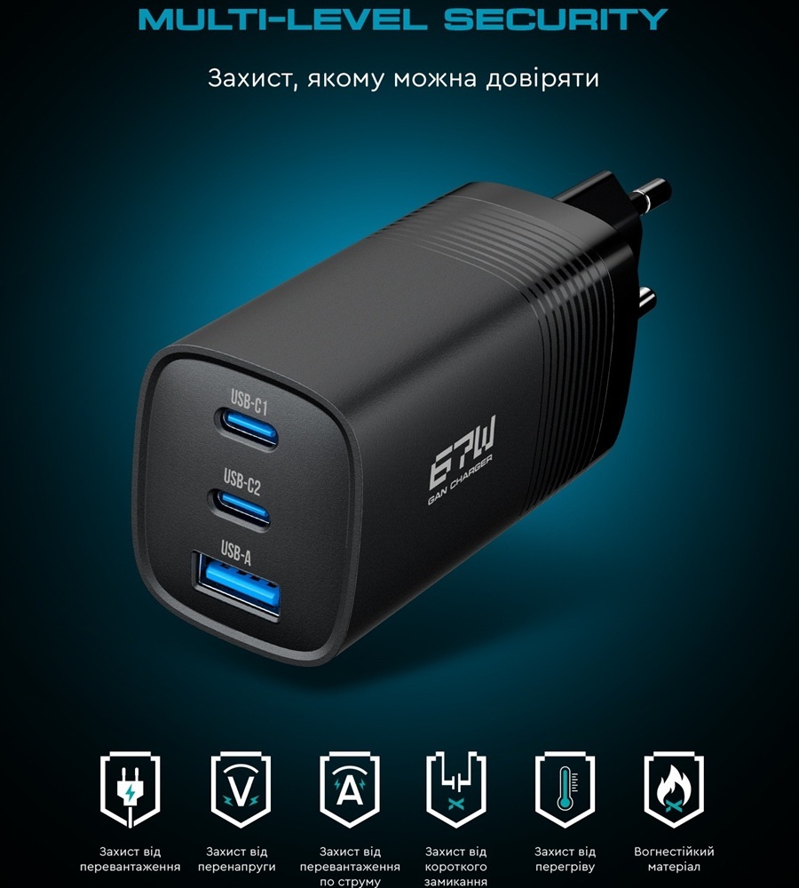 Мережевий зарядний пристрій ArmorStandart Resolute Power ARP-721 67W GaN Black (ARM88384) фото4