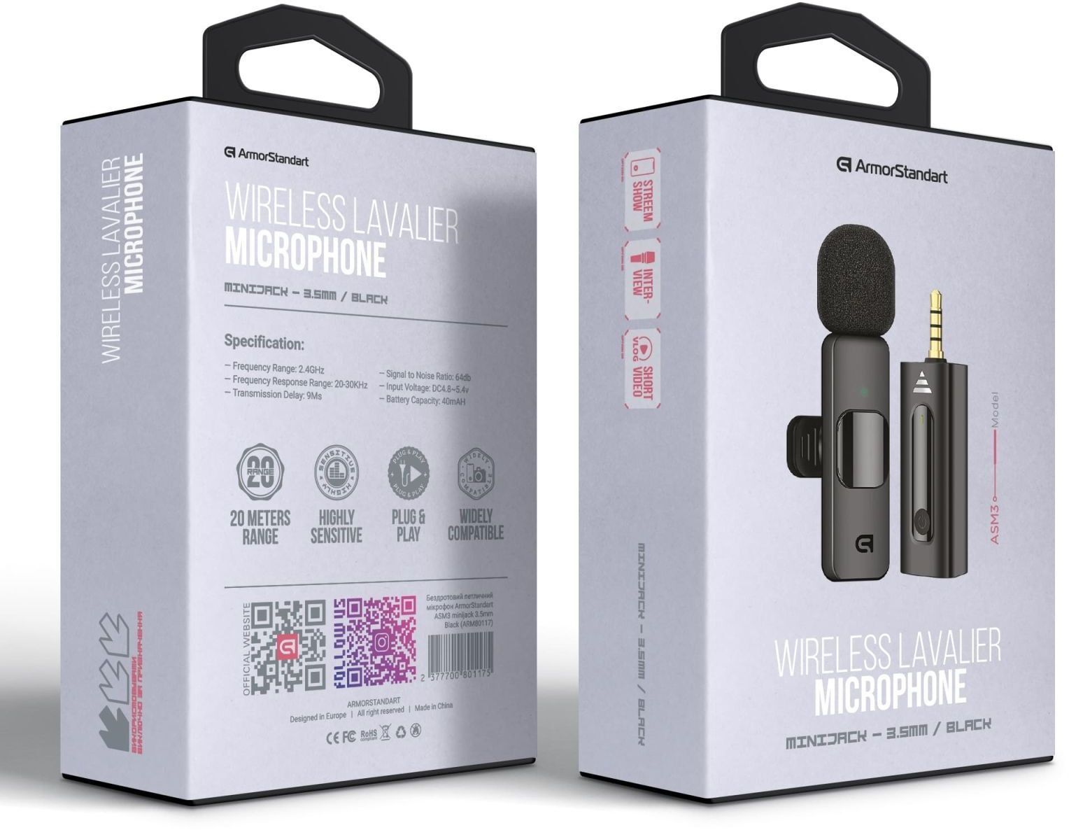 Бездротовий петличний мікрофон ArmorStandart ASM3 minijack 3.5mm black (ARM80117) фото2