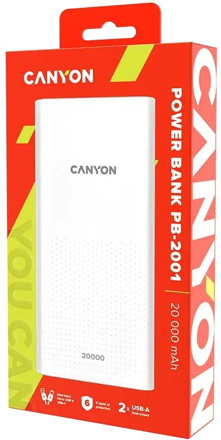 Портативний акумулятор Canyon PB-2001 20000mAh White (CNE-CPB2001W) фото