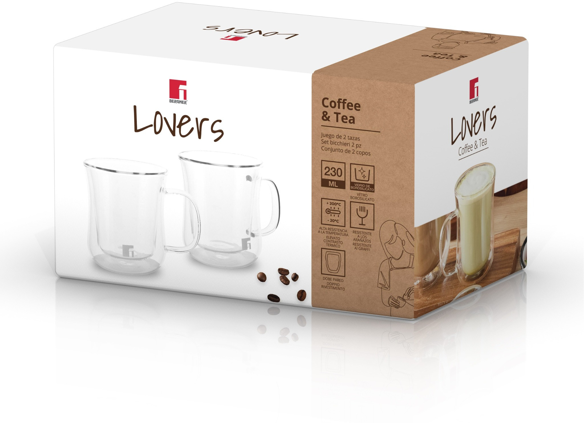 Набор стеклянных чашек Bergner Coffee & tea lovers, 230 мл, 2 шт (BG-20115-MM) фото4