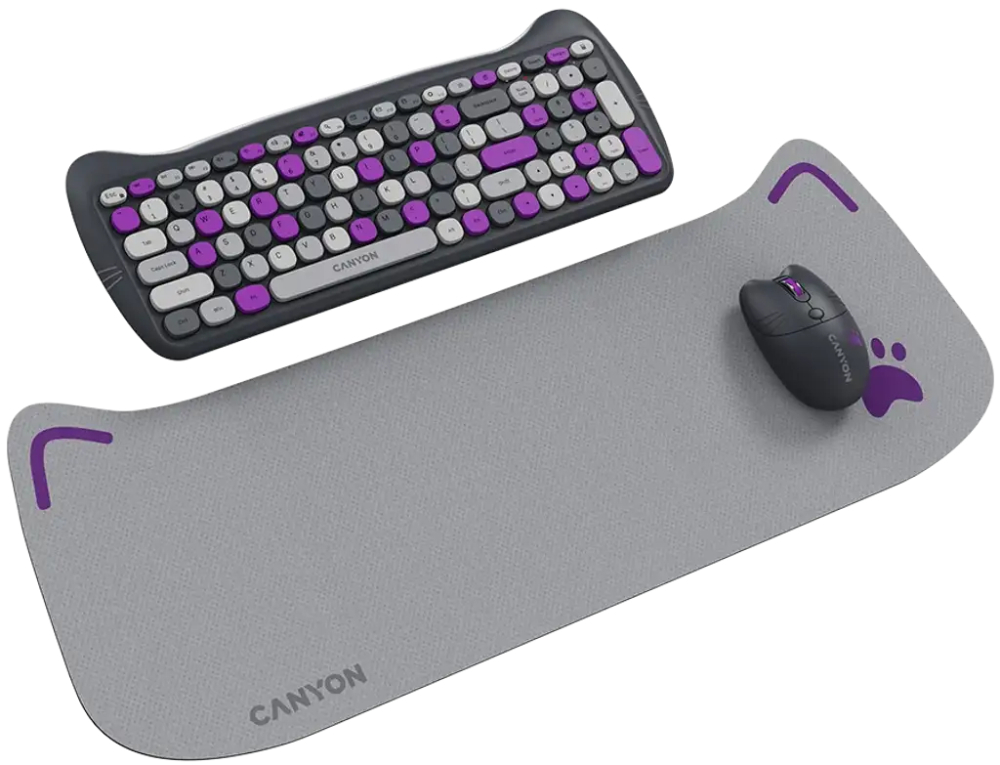 Беспроводной комплект мышь+клавиатура Canyon HSET-W6 EN Kitty Edition Violet (CNS-HSETW6VT) фото2