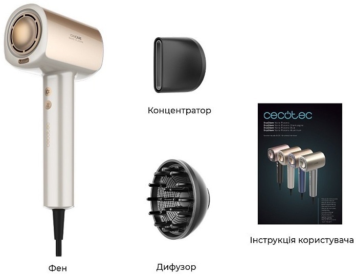 Фен Cecotec DryGlam Nano Plasma Champagne (A01_EU01_101438) фото