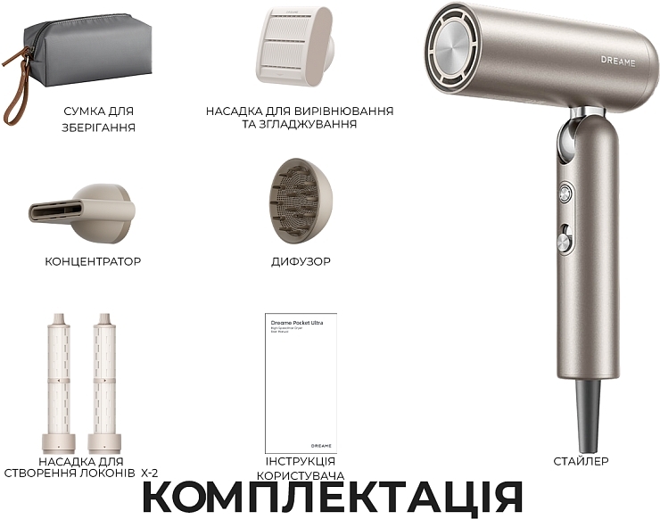 Фен-стайлер Dreame Pocket Pro 5in1 TitaniumGold SW (AHD51PRO_T5) фото2