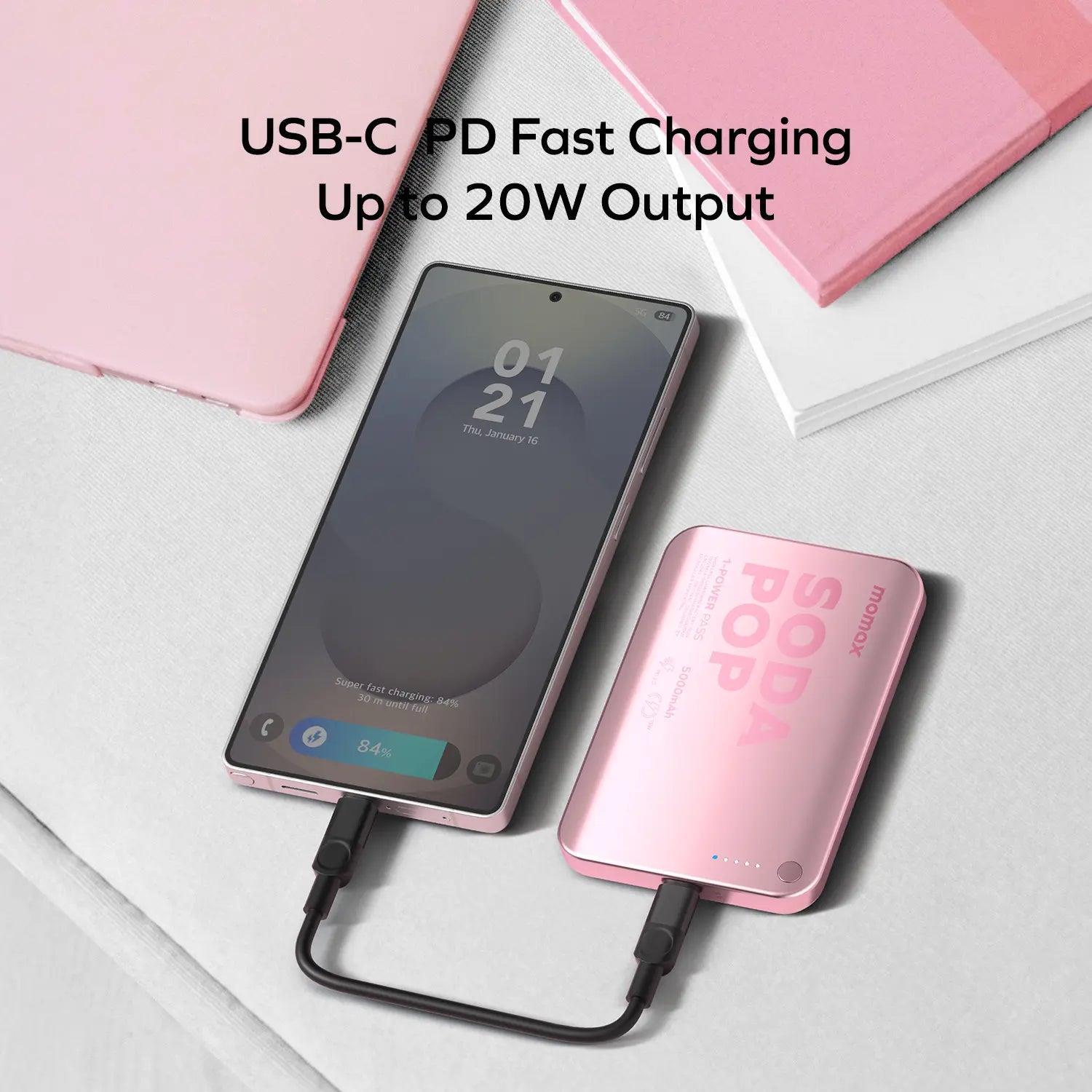 Портативний зарядний пристрій MOMAX WRL 5000mAh PINK (IP165P) фото3