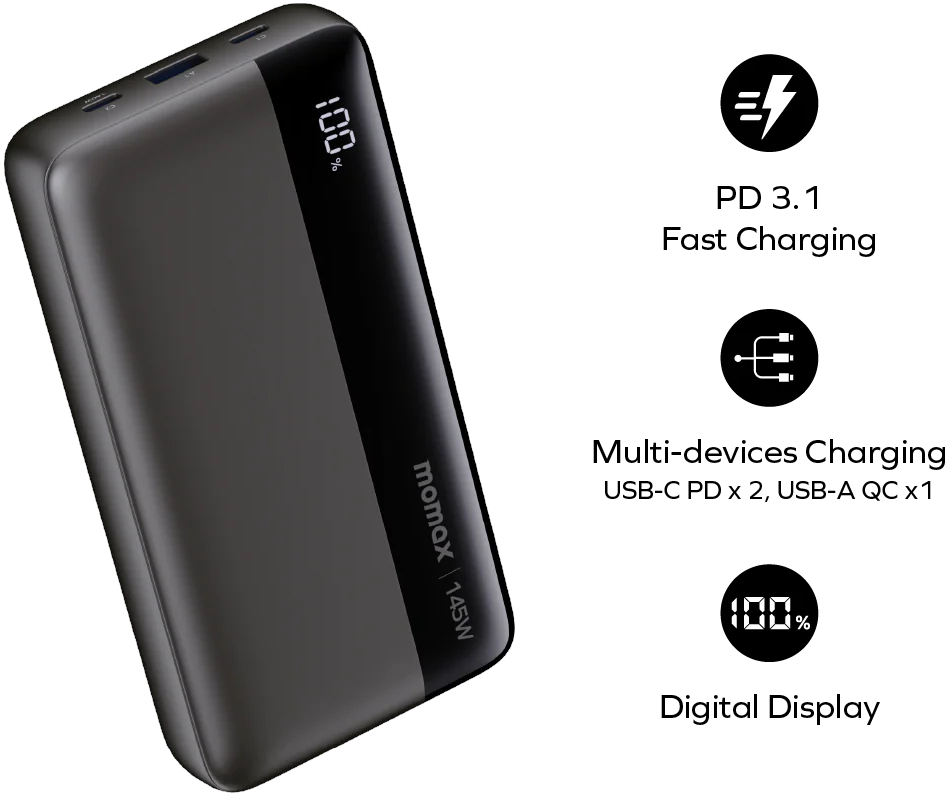 Портативний зарядний пристрій MOMAX USB-C 25000mAh BLACK (IP150D) фото