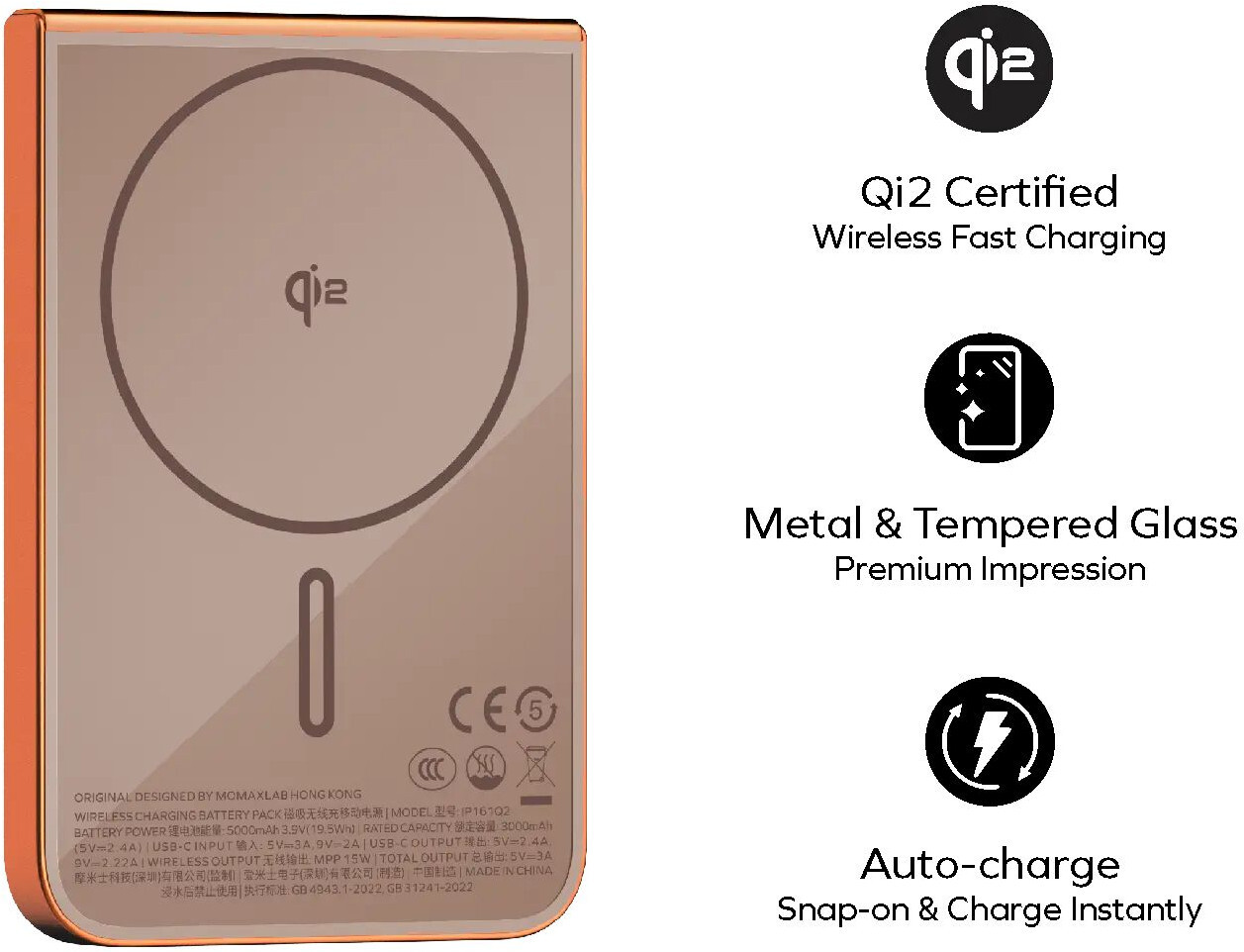 Портативний зарядний пристрій MOMAX WRL 5000mAh SOLAR ORANGE (IP161Q2M) фото2