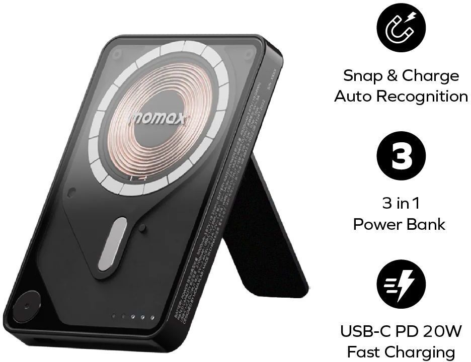 Портативний зарядний пристрій MOMAX WRL 5000mAh BLACK (IP131HKD) фото