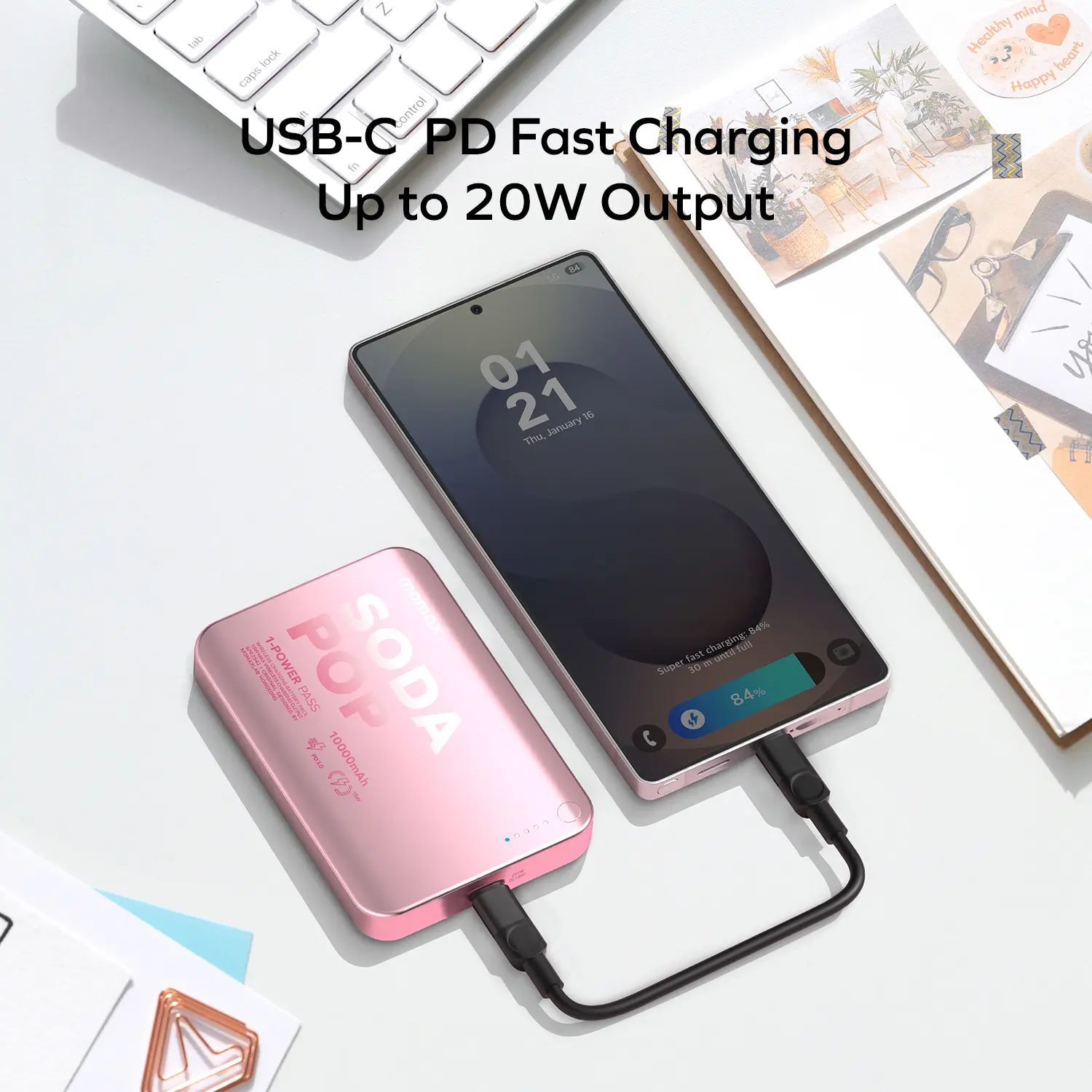 Портативний зарядний пристрій MOMAX WRL 10000mAh PINK (IP166P) фото2