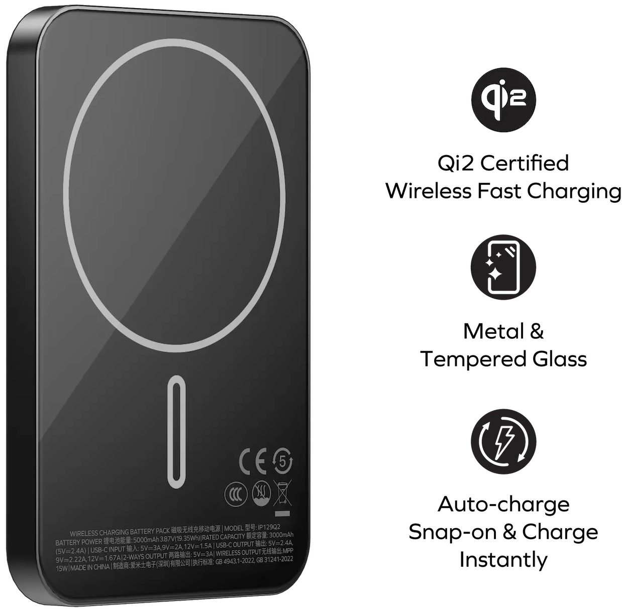 Портативний зарядний пристрій MOMAX WRL 5000mAh BLACK (IP129Q2D) фото