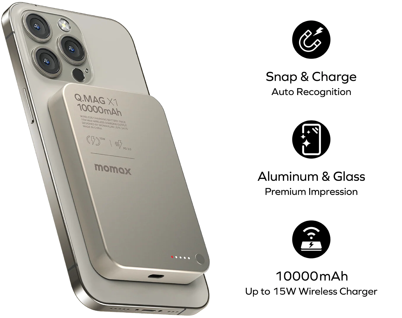 Портативний зарядний пристрій MOMAX WRL 10000mAh Q.MAG X1 TITAN (IP117AE) фото5