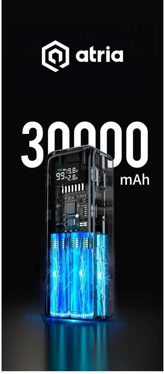 Портативний зарядний пристрій Atria Power Bank 30000m Ah (WPD-160SB) фото3