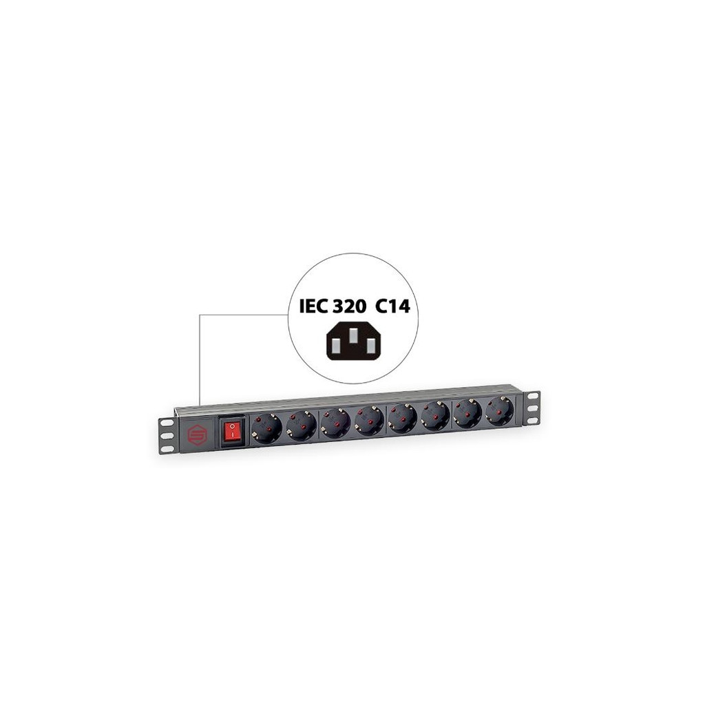 Блок розеток (8xSchuko), вимикач, 1U, C14, без каб елю KD-PDU-GM-1U-P8-C14 фото2