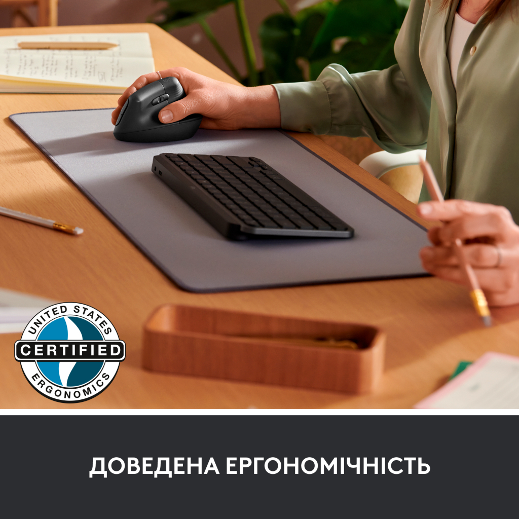 Мышь Logitech USB OPTICAL WRL VERTICAL BLACK RIGH фото