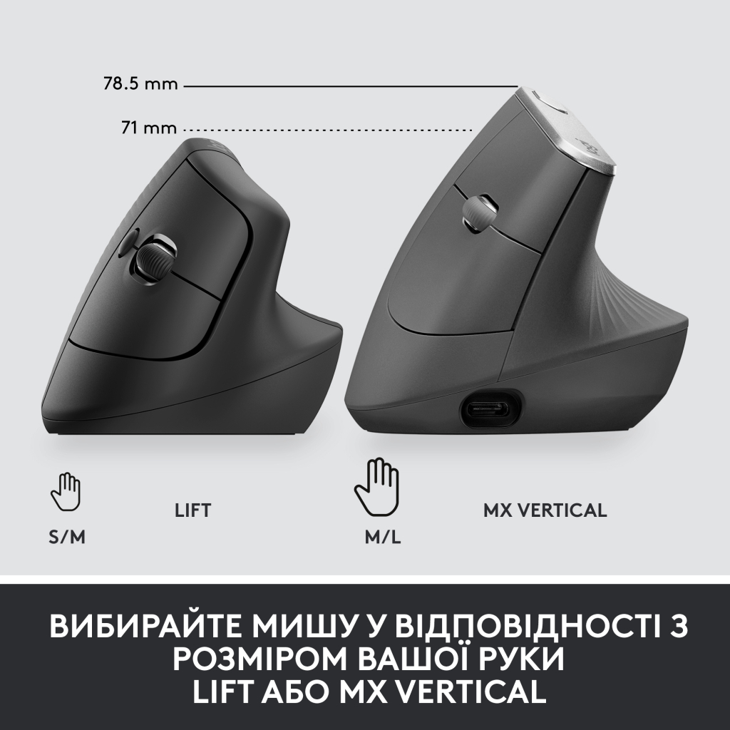 Мышь Logitech USB OPTICAL WRL VERTICAL BLACK RIGH фото