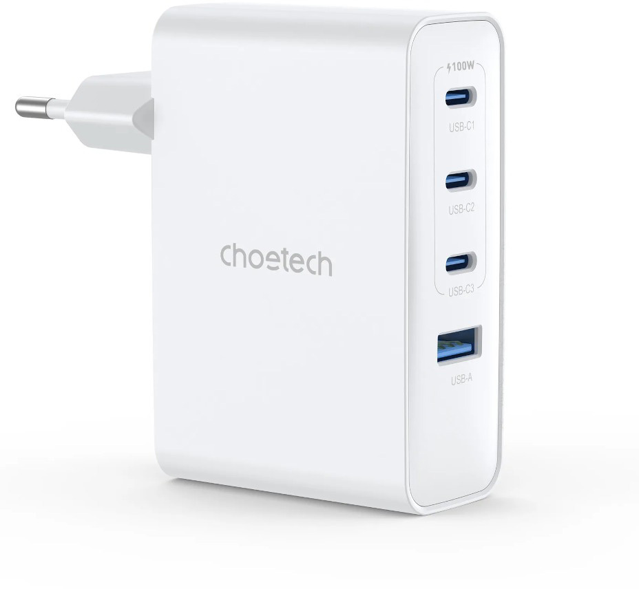 Мережевий зарядний пристрій Choetech GaN PD100W, 4 порта, 3*USB-C+A фото2