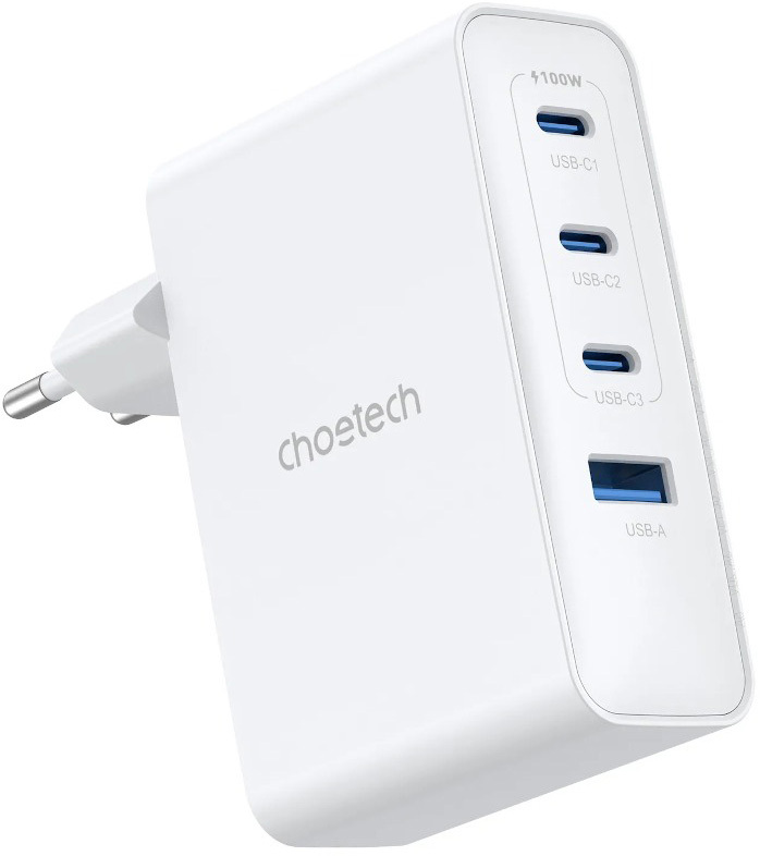 Мережевий зарядний пристрій Choetech GaN PD100W, 4 порта, 3*USB-C+A фото3