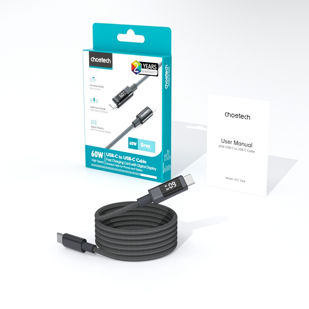 Кабель PD60 USB-C to USB-C 1,2 м серый фото3