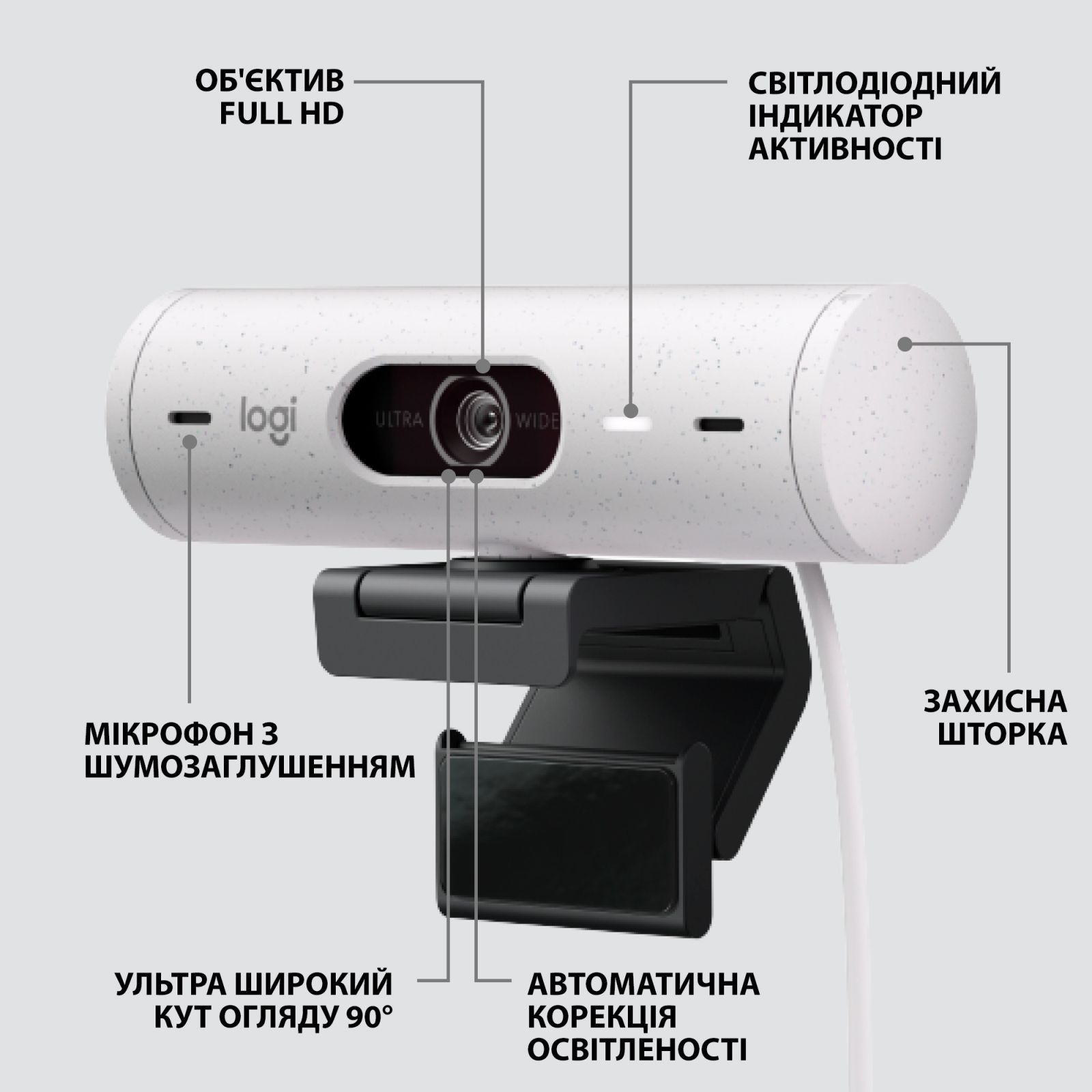 Веб-камера Logitech BRIO 500, OFF-WHITE, USB фото3