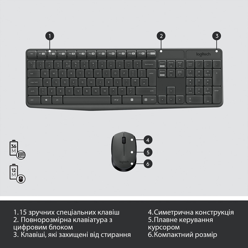 Комплект Logitech MK235 ENG/UKR Grey (920-007931) фото7