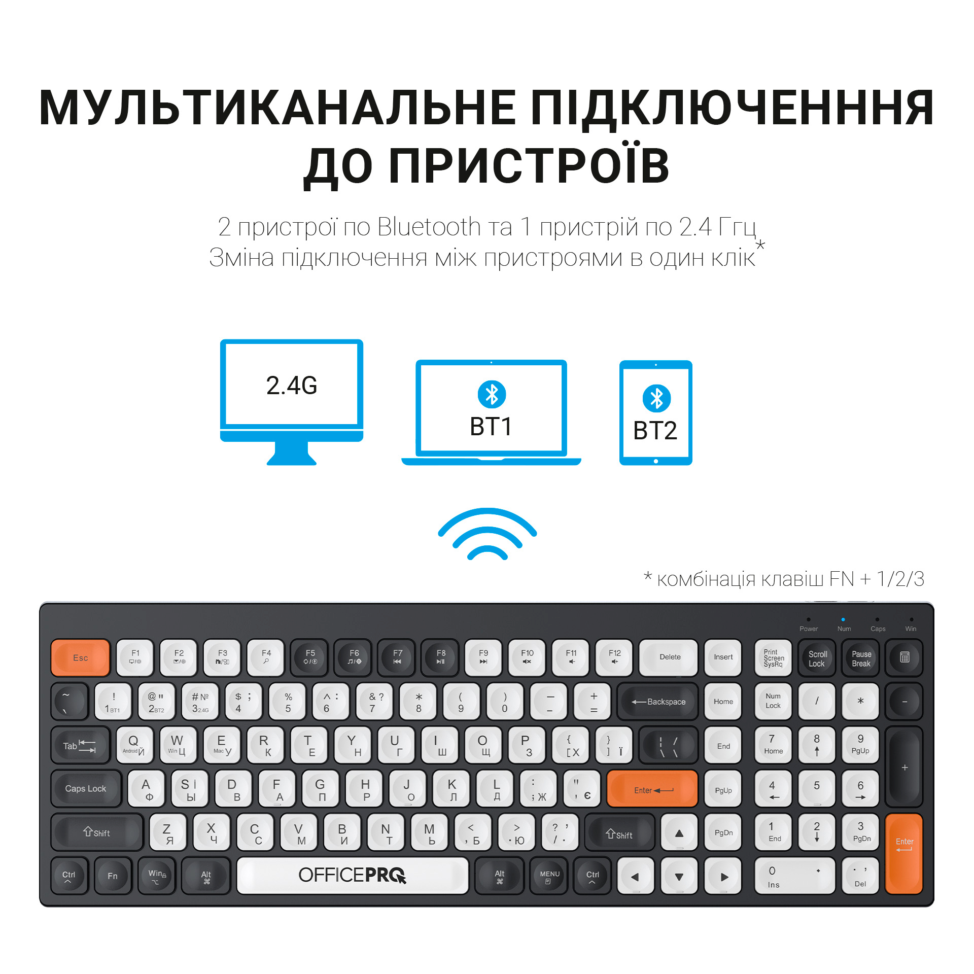 Клавіатура бездротова OfficePro SK985BO Bluetooth Black/White фото13