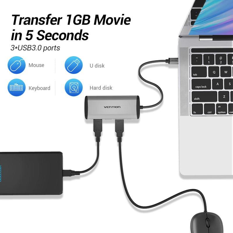 Концентратор Vention USB-C 3-Port, RJ-45, PD, 0.15 m (TGDHB) фото4