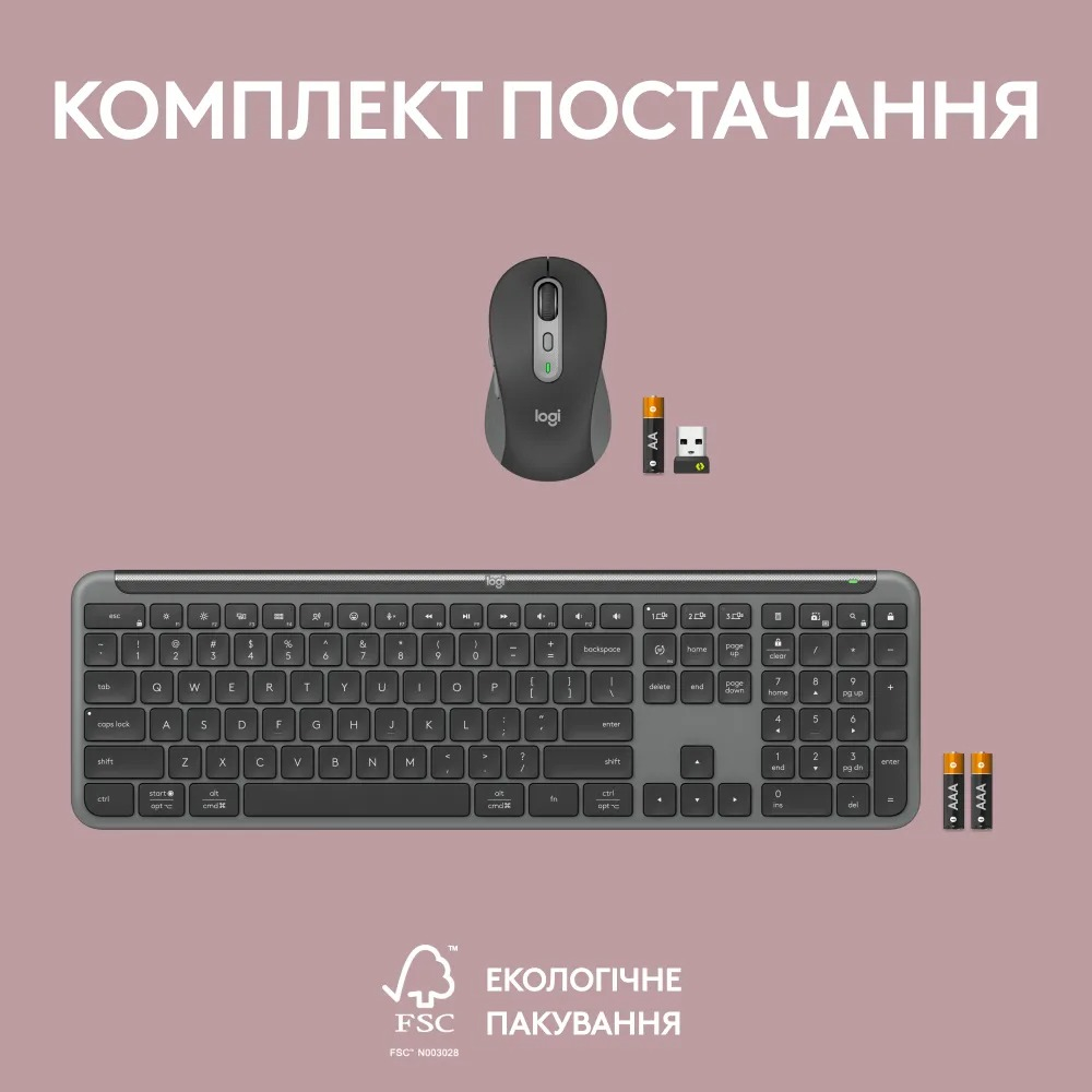 Комплект (клавіатура, миша) бездротовий Logitech Signature Slim Combo MK950 Graphite (920-012490) фото