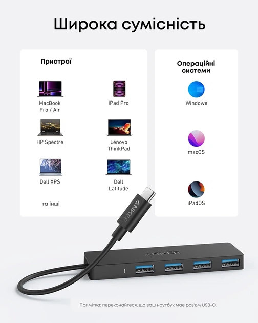 Концентратор Anker PowerExpand Direct 4-in-1 USB-C PD Media Hub Black (A8309G11) фото6