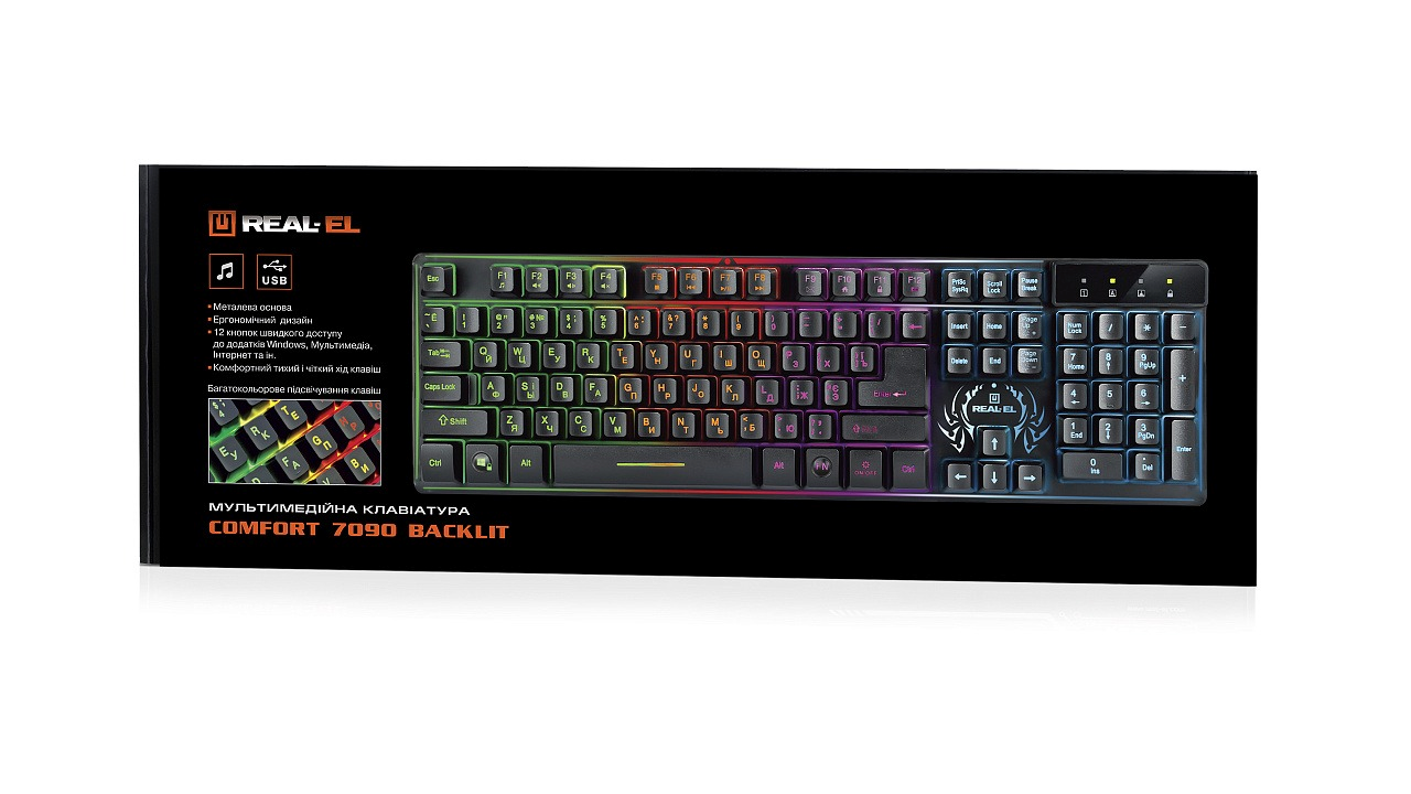 Клавіатура REAL-EL Comfort 7090 Backlit Black (EL123100031) фото