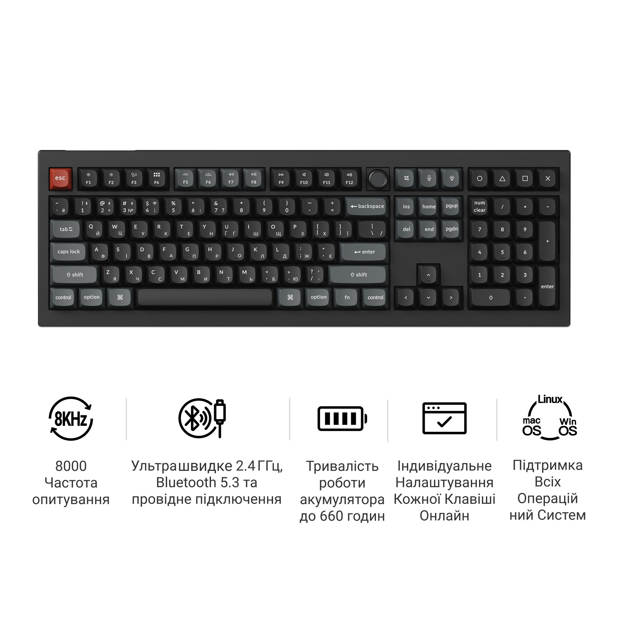Клавіатура бездротова Keychron V6 Ultra Keychron Red Switch Black RGB (V6U-D1-UA) фото8