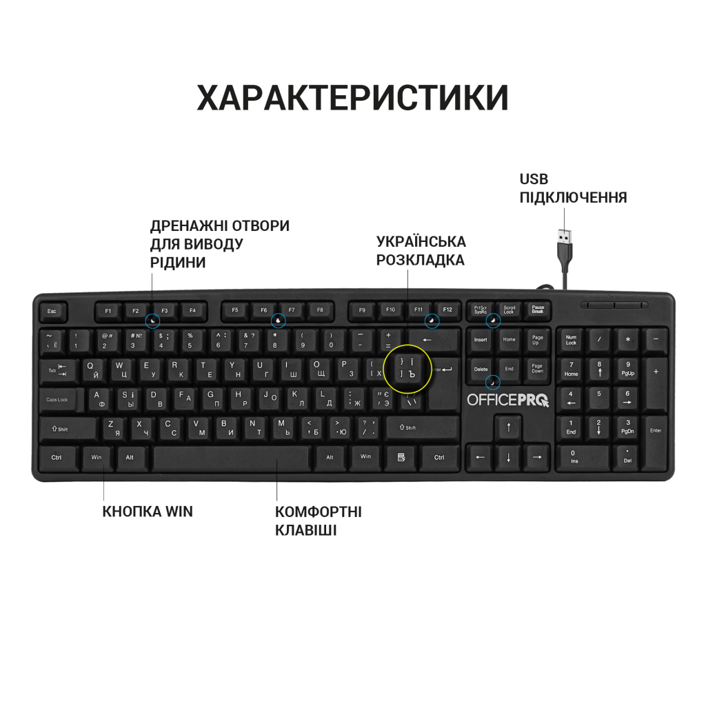 Клавиатура OfficePro SK166 Black фото