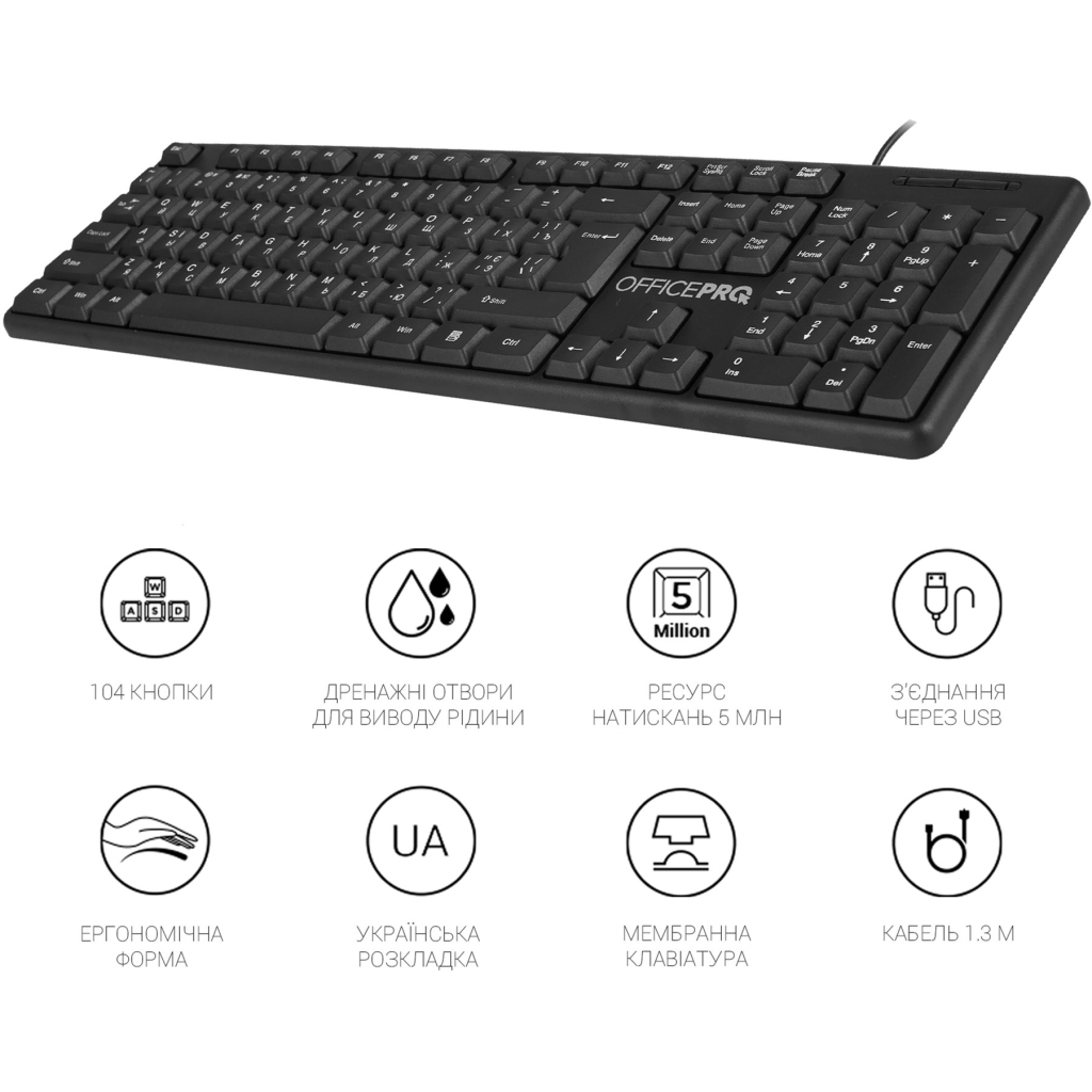 Клавиатура OfficePro SK166 Black фото