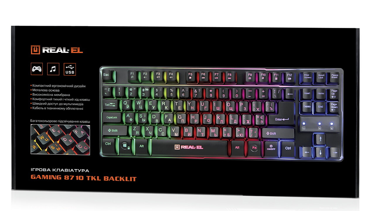 Клавіатура REAL-EL Gaming 8710 TKL Backlit Ukr Black фото8