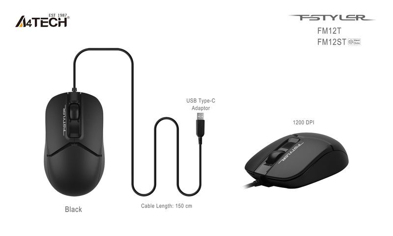 Мышь Fstyler, USB, 1200 dpi FM12ST (Black) фото