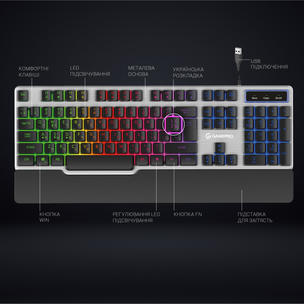 Клавіатура GamePro Stinger GK599 Grey фото4
