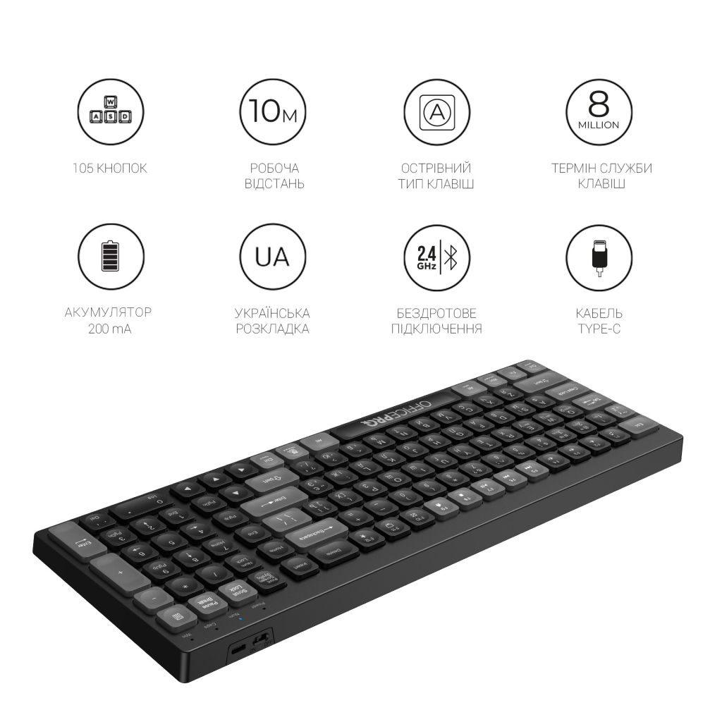 Клавіатура бездротова OfficePro SK985B Bluetooth Black фото10