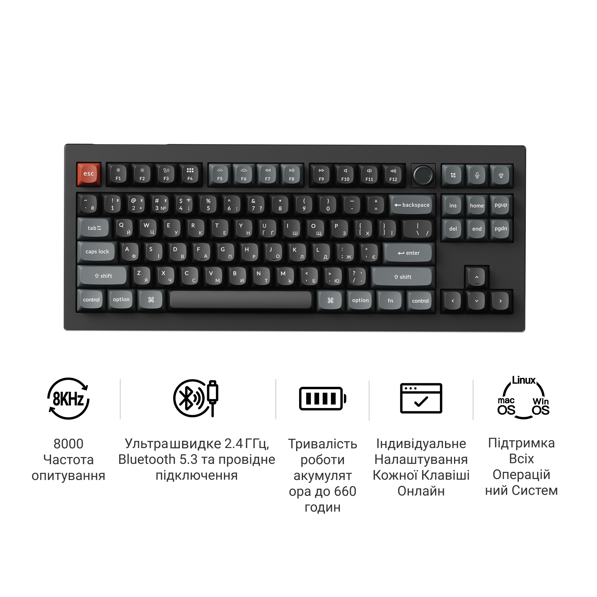 Клавиатура Keychron V3 Ultra Keychron Red Switch Black RGB (V3U-D1-UA) фото
