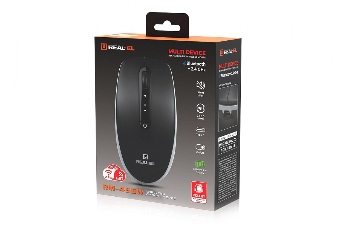 Мышь REAL-EL RM-455W Black (EL123200047) фото11