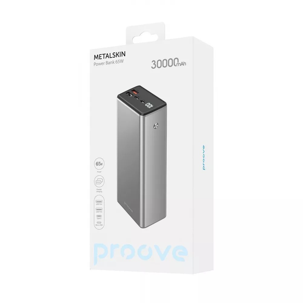Універсальна мобільна батарея Proove Metalskin 65W 30000mAh Gray (PBM365210004) фото
