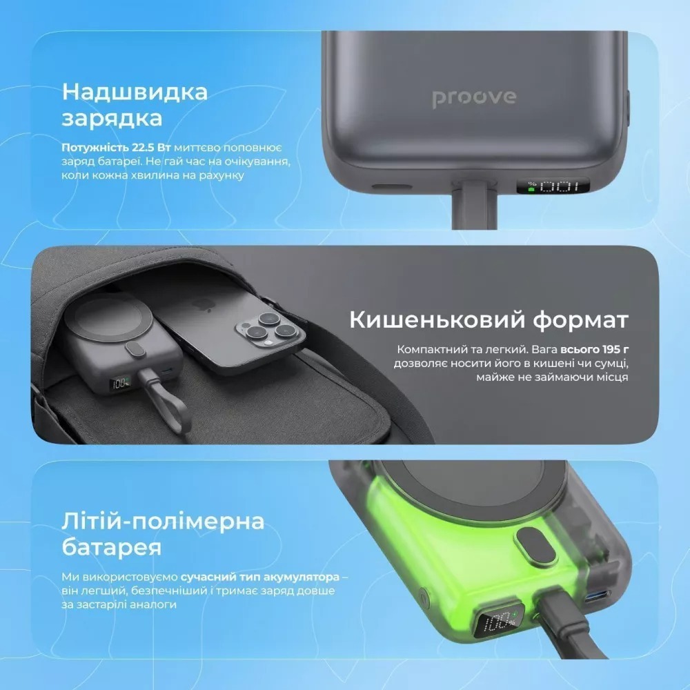 Павербанк Proove Neutron 22.5W 10000mAh Silver/White (PBNE22022206) фото