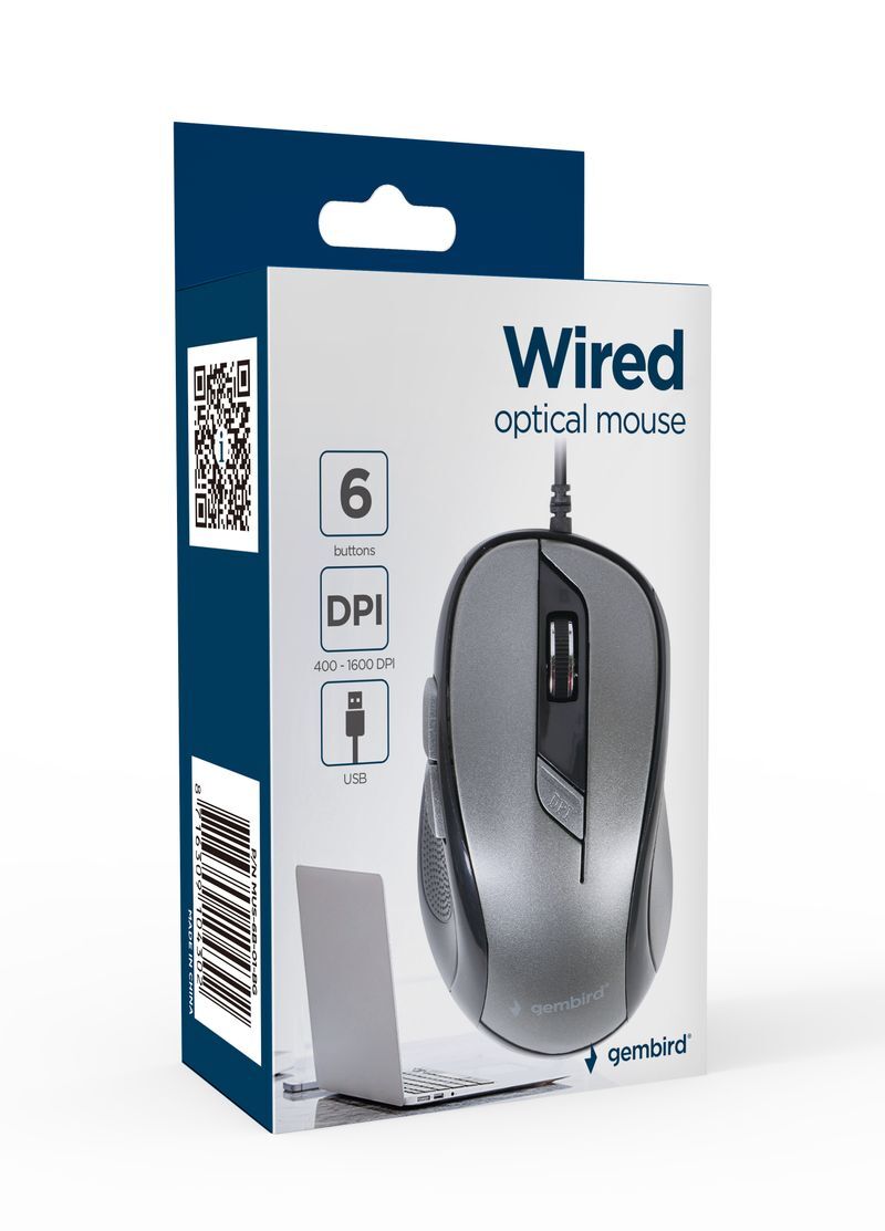 Миша Gembird USB 1600 dpi, MUS-6B-01-BG чорний фото3