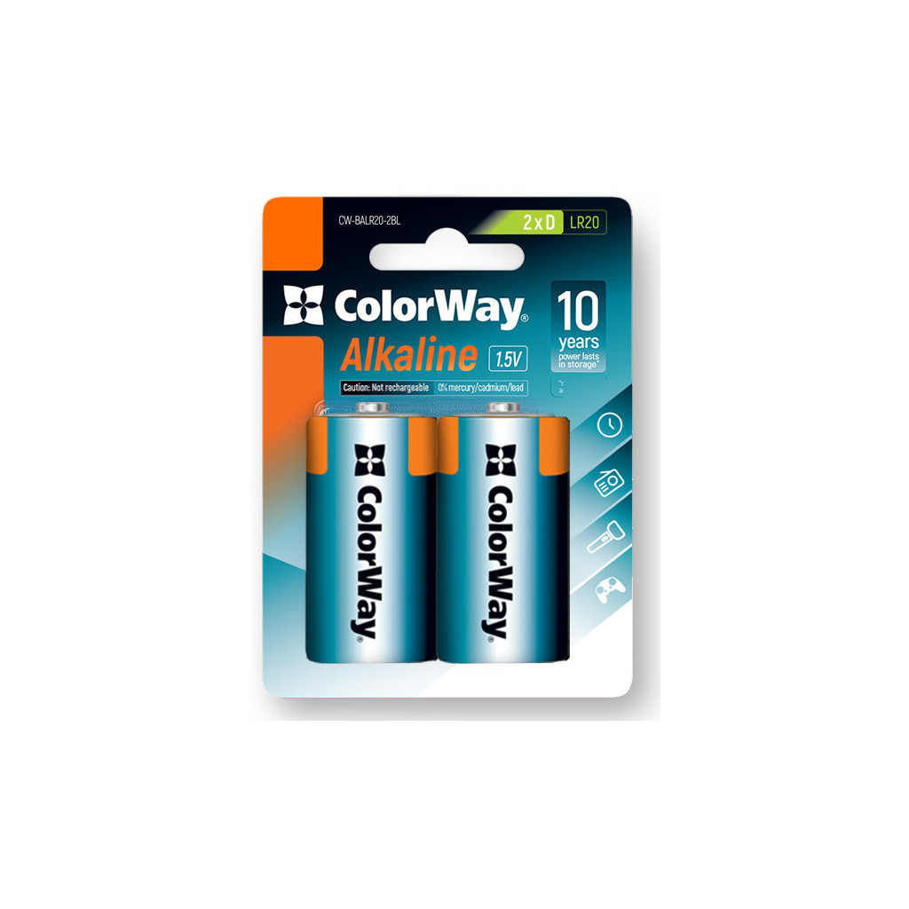 Батарейка ColorWay Alkaline Power D/LR20 BL 2шт (CW-BALR20-2BL) фото