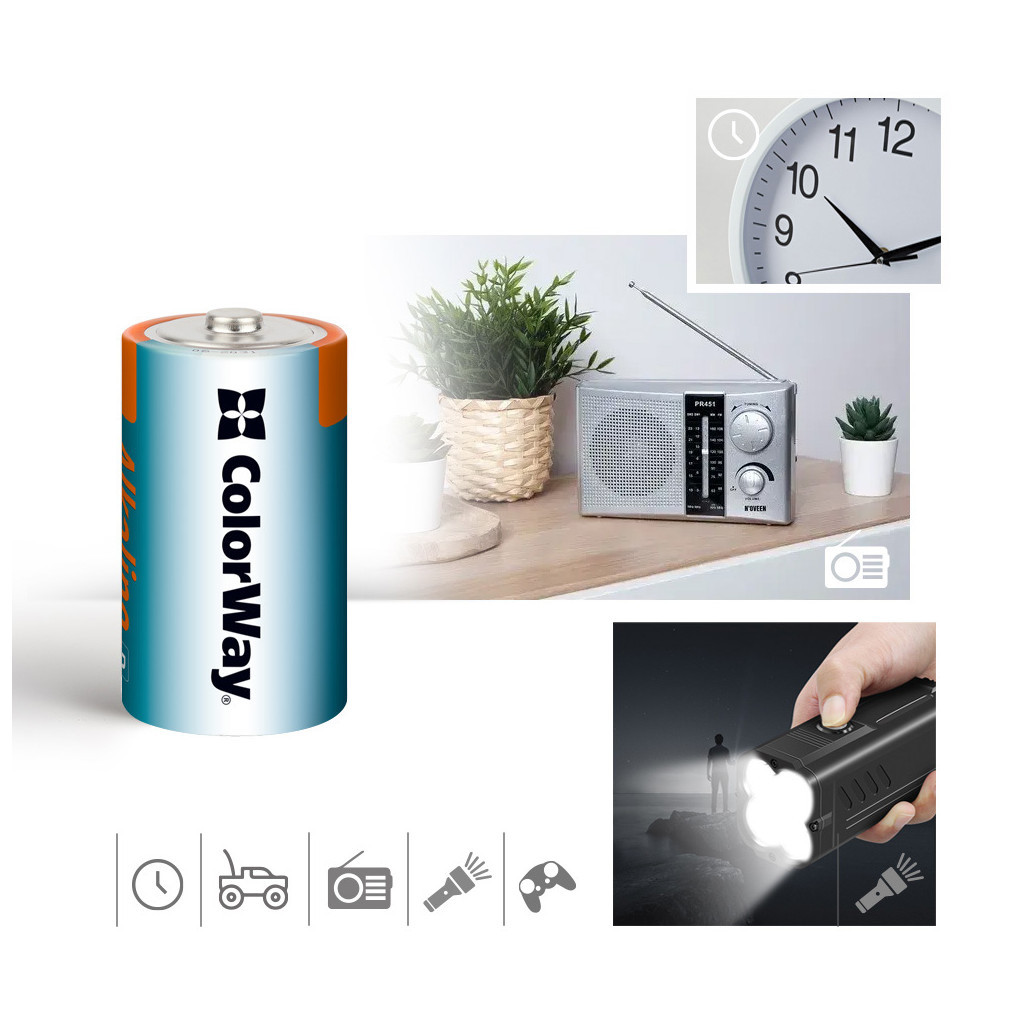 Батарейка ColorWay Alkaline Power D/LR20 BL 2шт (CW-BALR20-2BL) фото