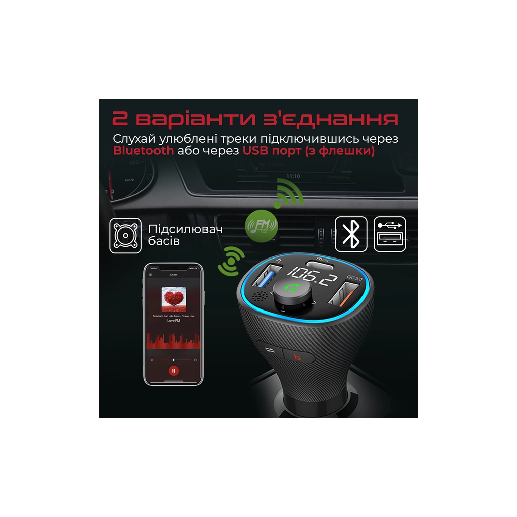 FM-трансмітер Promate PowerTune-38w Black фото3