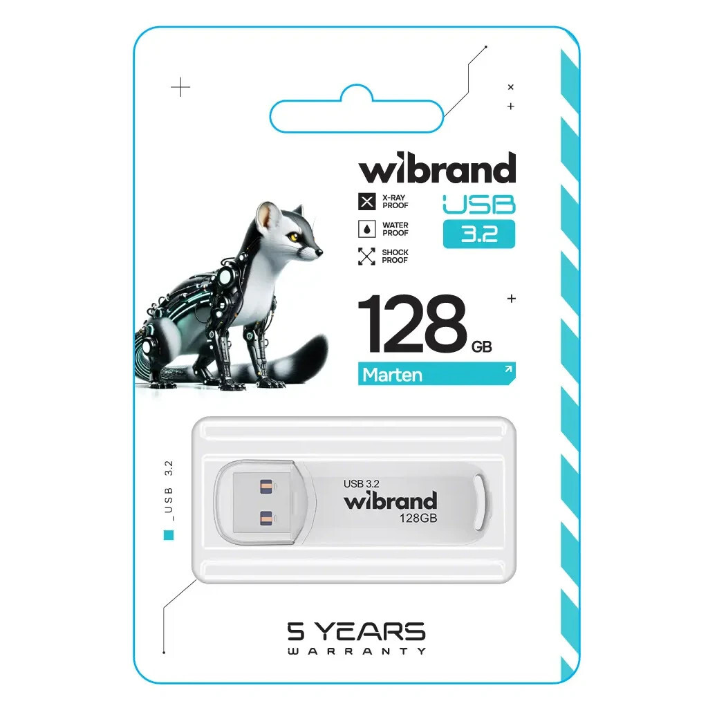 USB флеш накопичувач Wibrand 128GB Marten White USB 3.2 Gen 1 (USB 3.0) (WI3.2/MA128P10W) фото