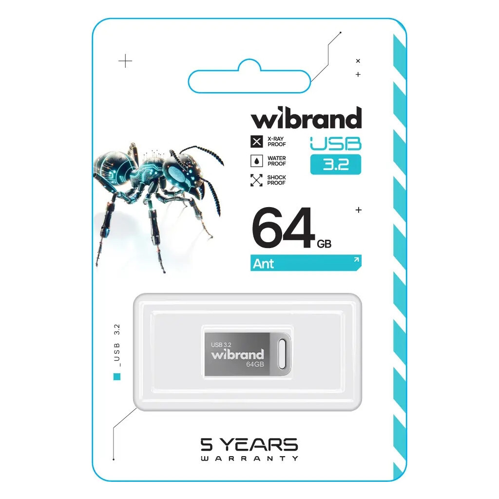 USB флеш накопичувач Wibrand 64GB Ant Silver USB 3.2 Gen 1 (USB 3.0) (WI3.2/AN64M4S) фото2