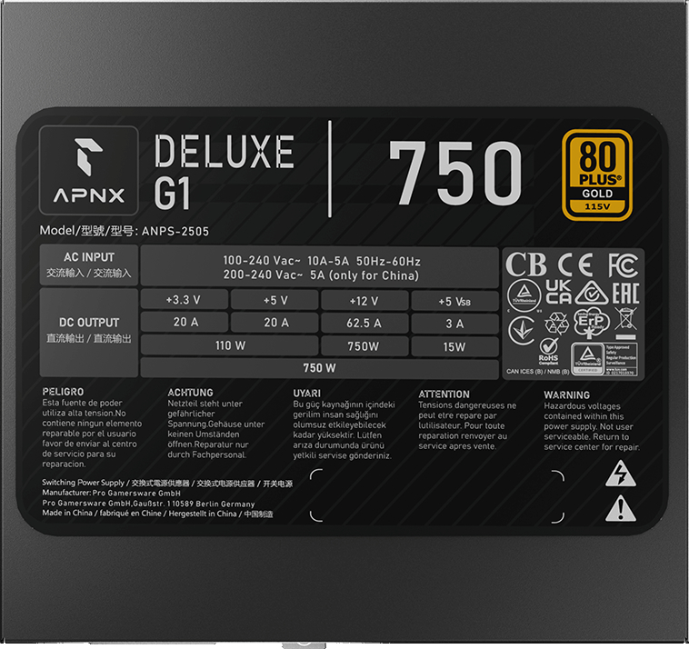 Блок питания APNX Deluxe G1 750 (APPG-D175FEC.X1) 750W фото