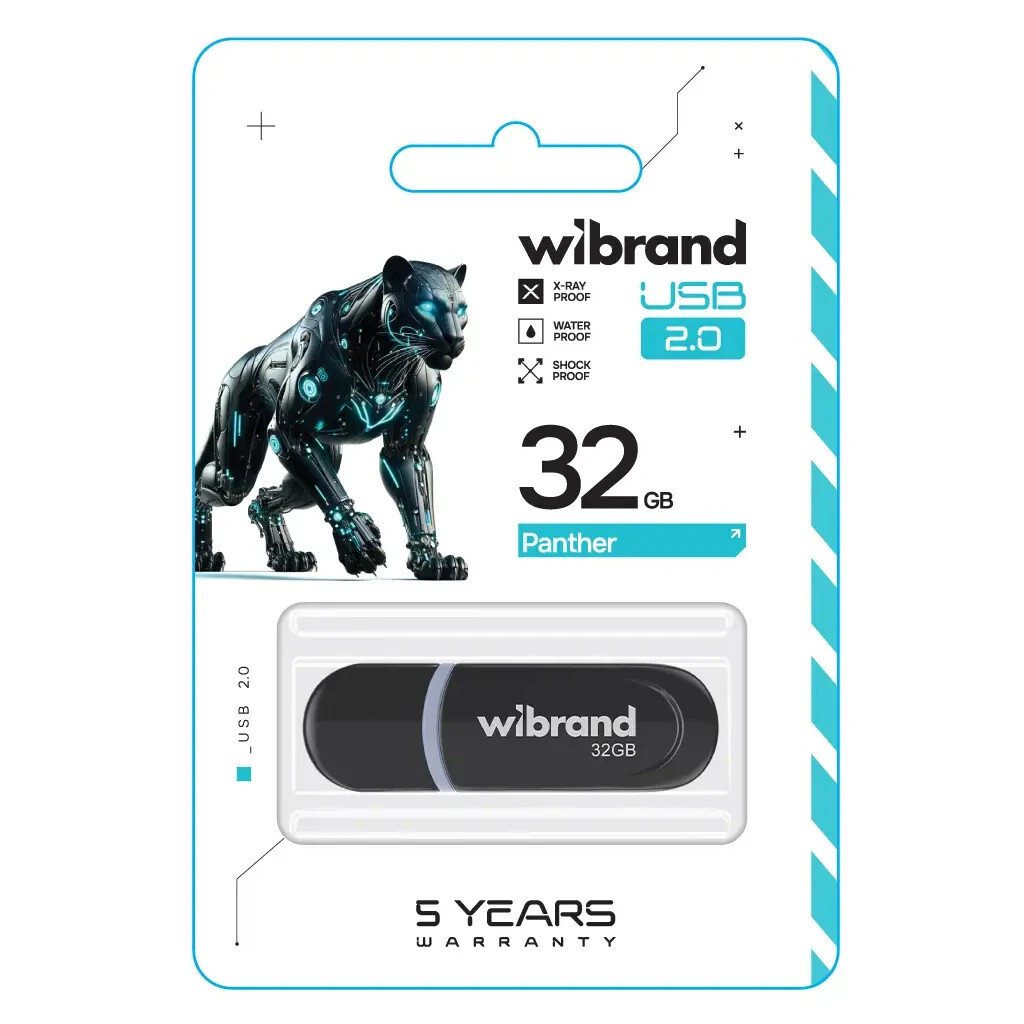 USB флеш накопичувач Wibrand 32GB Panther Black USB 2.0 (WI2.0/PA32P2B) фото2
