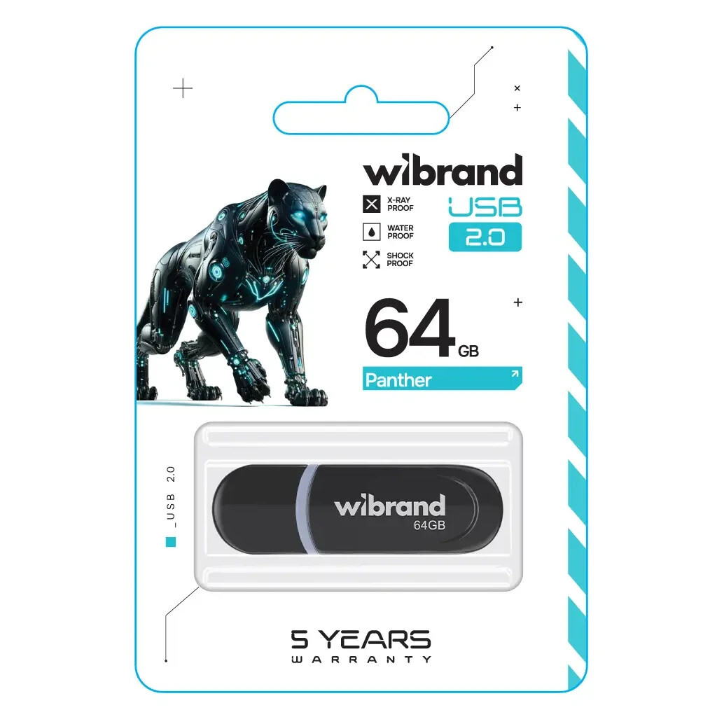 USB флеш накопичувач Wibrand 64GB Panther Black USB 2.0 (WI2.0/PA64P2B) фото2