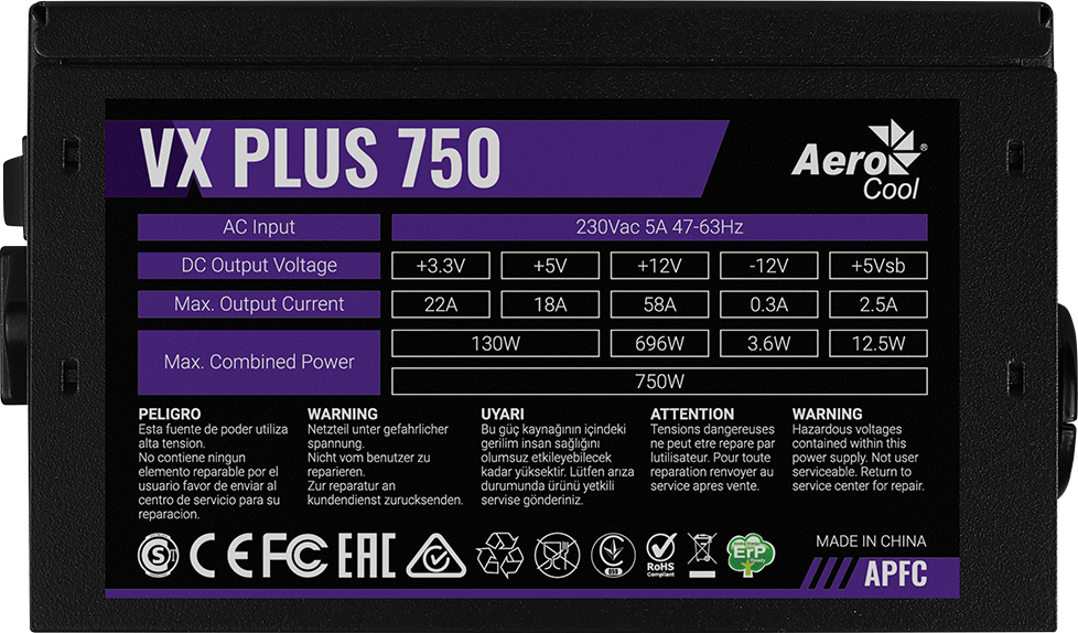 Блок живлення AeroCool VX Plus Stealth 750 (ACPN-VS75AEY.12) 750W фото