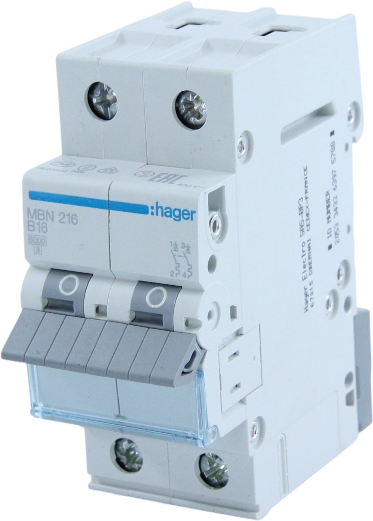 Автоматичний вимикач Hager 2-п. B 16A (6kA) 2M (A) (MBN216) фото2